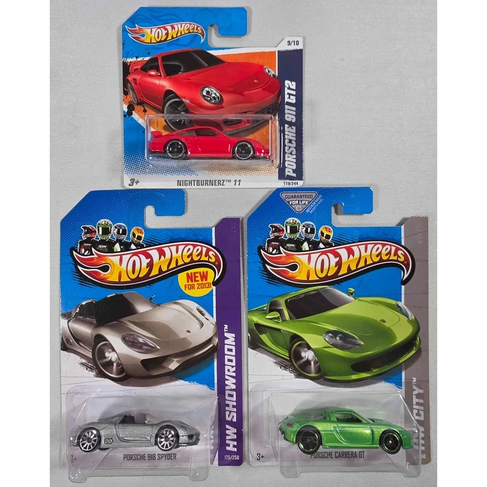 Hot Wheels Porsche Lot of 3 - Short Card 911 GT2, Carrera GT, 918 Spyder